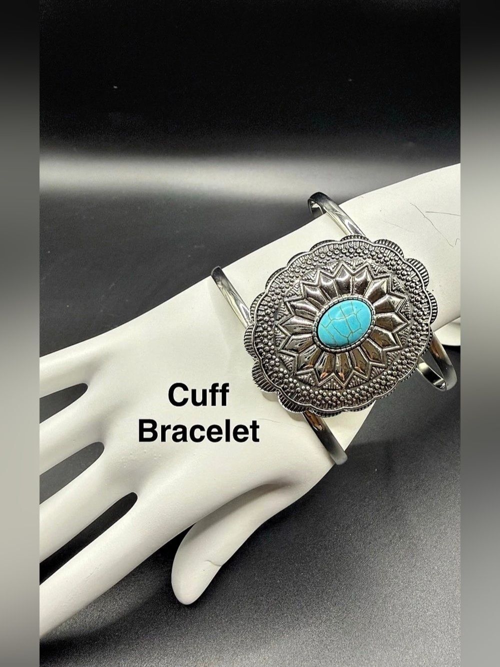 Southwestern Silver Concho Cuff Bracelet Turquoise Stone Accent